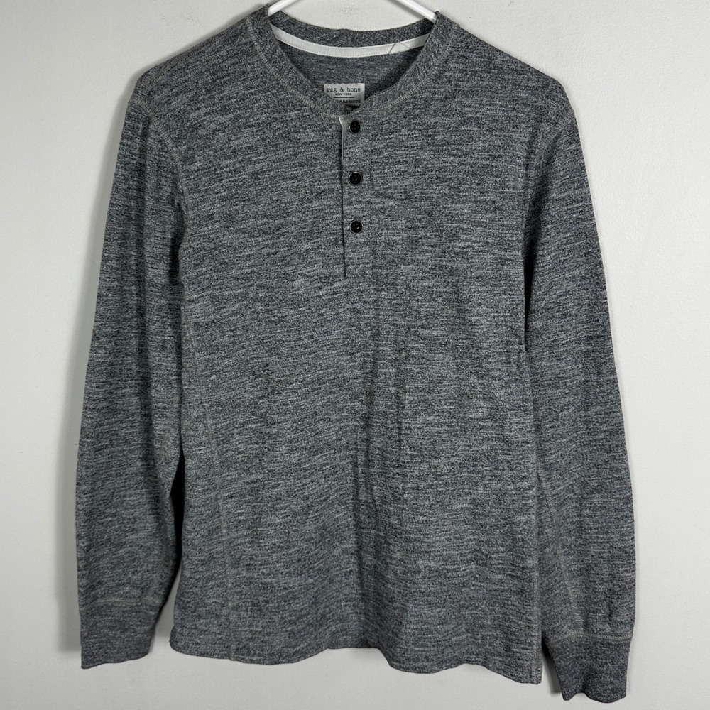Rag and Bone‎ Grey Long Sleeve Henley Shirt Mens Sz Small Heathered Gray Minimal